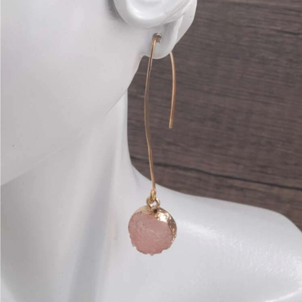Pink Resin Crystal Gold Drop Dangle Earrings - Picture 6 of 8